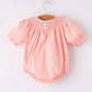Girls Horse Smocking Embroidered Coral Romper