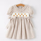Fall Thanksgiving Pumpkin Embroidery Smock Plaid Girls Dress