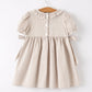 Fall Thanksgiving Pumpkin Embroidery Smock Plaid Girls Dress