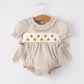 Fall Halloween & Thanksgiving Pumpkin Embroidery Smock Plaid Baby Girl Romper