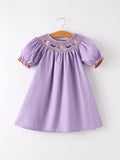 Purple Halloween Smock Embroidery Baby Girl Dress
