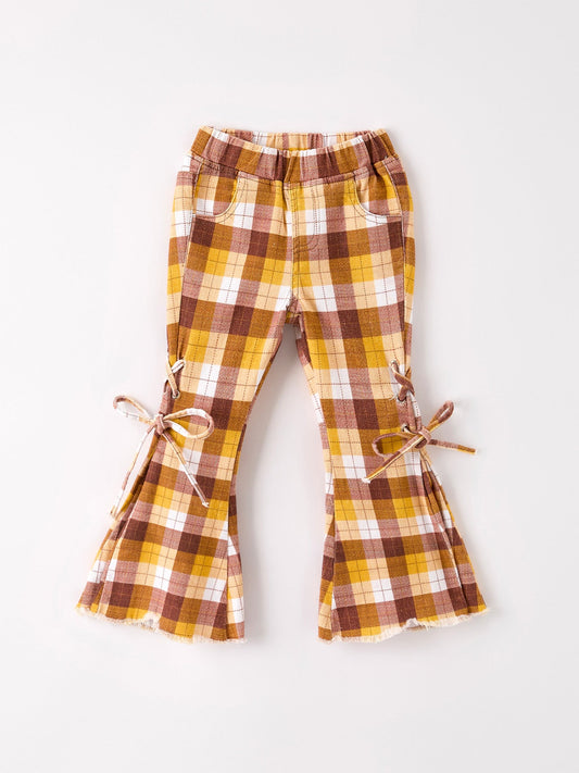 Fall Thanksgiving Brown Plaid Bow Trousers