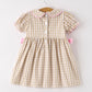 Fall Thanksgiving Lapel Plaid Chick Embroidery Smocking Bow Baby Girls Dress