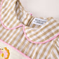 Fall Thanksgiving Lapel Plaid Chick Embroidery Smocking Bow Baby Girls Dress