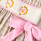 Fall Thanksgiving Lapel Plaid Chick Embroidery Smocking Bow Baby Girls Dress