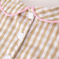 Fall Thanksgiving Lapel Plaid Chick Embroidery Smocking Bow Baby Girls Dress