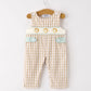 Fall Thanksgiving Apricot Plaid Chick Embroidery Smocking Baby Boys Romper