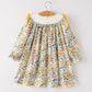 Fall  Embroidery Smocking Bow Floral Leaf Baby Girls Dress