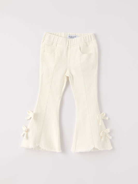 Charming White Denim Pants with Cute Bows