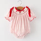 Pink Gingham Christmas Baby Girls Romper: Santa Embroidery with Red Satin Ribbon