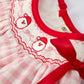 Pink Gingham Christmas Baby Girls Romper: Santa Embroidery with Red Satin Ribbon