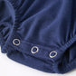 Christmas Holiday Celebration Baby Girls Romper: Navy with Santa Sleigh