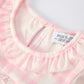 Fall Pink Plaid Ruffle Ballet Shoe Embroidery Long Sleeve Dress