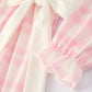 Fall Pink Plaid Ruffle Ballet Shoe Embroidery Long Sleeve Dress