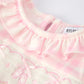 Fall Pink Plaid Ruffle Ballet Shoe Embroidery Long Sleeve Romper
