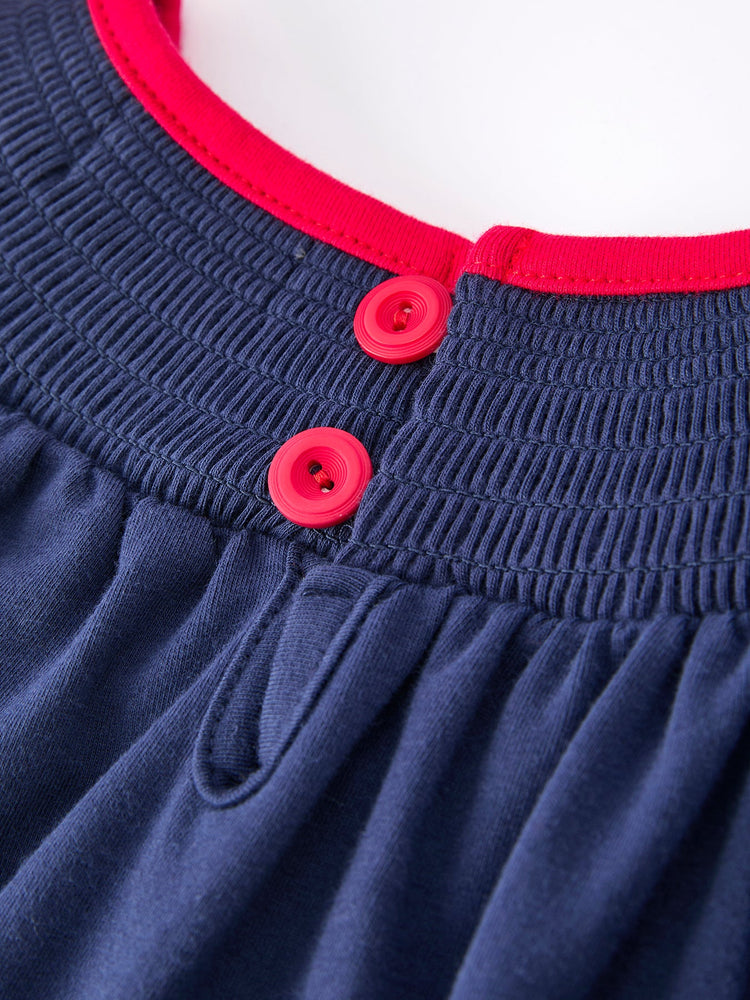 Christmas  Holiday Celebration Dress: Navy with Santa Sleigh