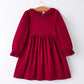 Christmas Smocking Embroidered Girls Dress with Green Plaid Bow