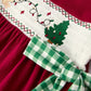 Christmas Smocking Embroidered Girls Dress with Green Plaid Bow