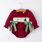 Christmas Embroidered Baby Girls Romper with Green Plaid Bow