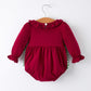 Christmas Embroidered Baby Girls Romper with Green Plaid Bow
