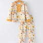 Fall Floral Print Girls Pajamas Set with Ruffle Details