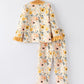 Fall Floral Print Girls Pajamas Set with Ruffle Details