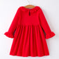 Christmas Smocked Dress with Green Bow and Tree Embroidery