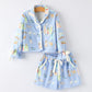 Blue Christmas Nativity Pattern Girls Pajamas Set