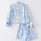 Blue Christmas Nativity Pattern Girls Pajamas Set