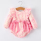 Girls Pink Bow Print Long Sleeves Romper