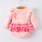 Girls Pink Bow Print Long Sleeves Romper