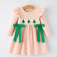 Christmas Tree Smocked Embroidery Stripe Baby Girls Dress
