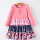 Pink Autumn Patchwork Floral & Plaid Long Sleeve Girls Dress