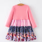 Pink Autumn Patchwork Floral & Plaid Long Sleeve Girls Dress