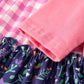Pink Autumn Patchwork Floral & Plaid Long Sleeve Girls Dress