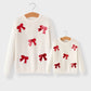 Mommy & Me Winter Girls Bow Sequins Pullover Sweater