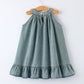 Girls Denim Ruffle Trim A-Line Dress