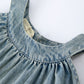 Girls Denim Ruffle Trim A-Line Dress