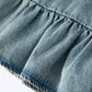 Girls Denim Ruffle Trim A-Line Dress