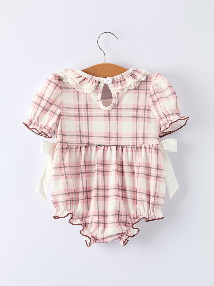 Western Horse Embroidered Smocked Plaid Baby Girl Romper