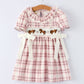 Western Horse Embroidered Smocked Plaid Girls Dress
