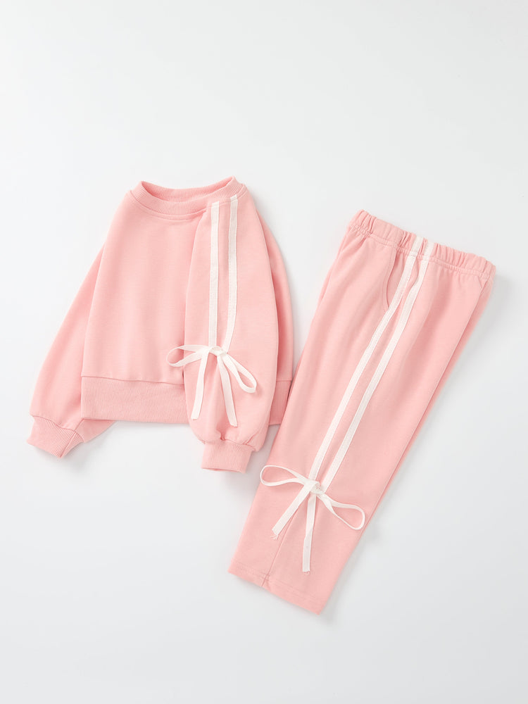 Girls Bow Trim Sweatshirt and Pants Set