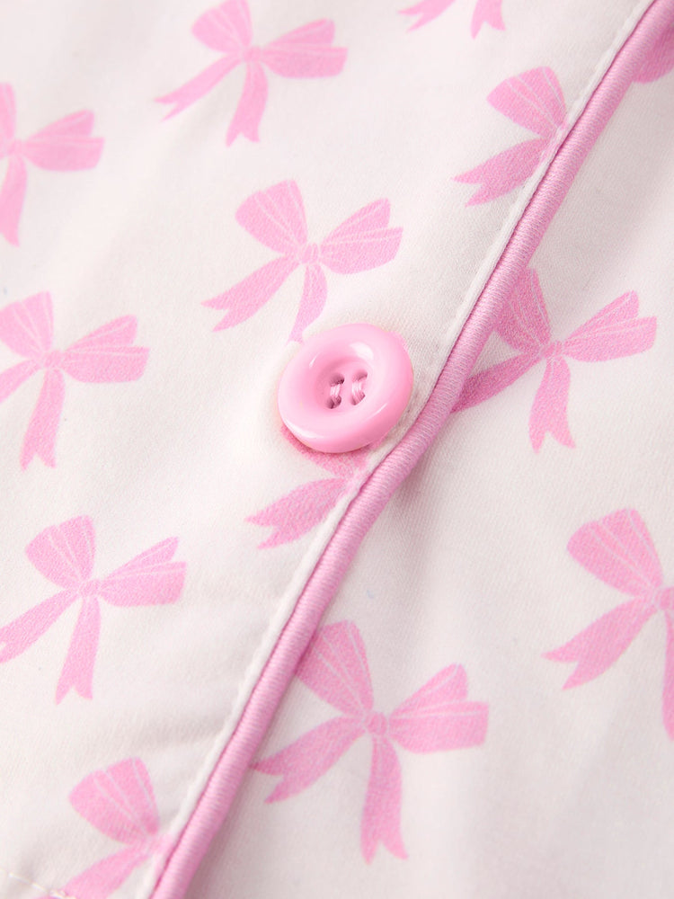 Mommy & Me Pink Bow Print Ruffle Pajama Set