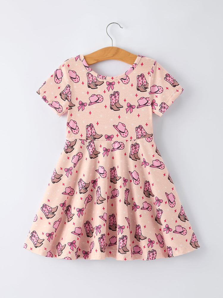 Western Print Girl Short Sleeve Dress