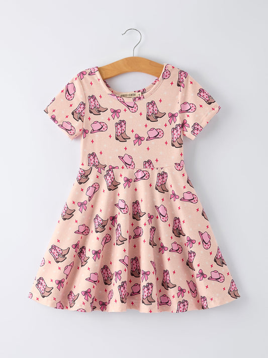 Western Print Girl Short Sleeve Dress