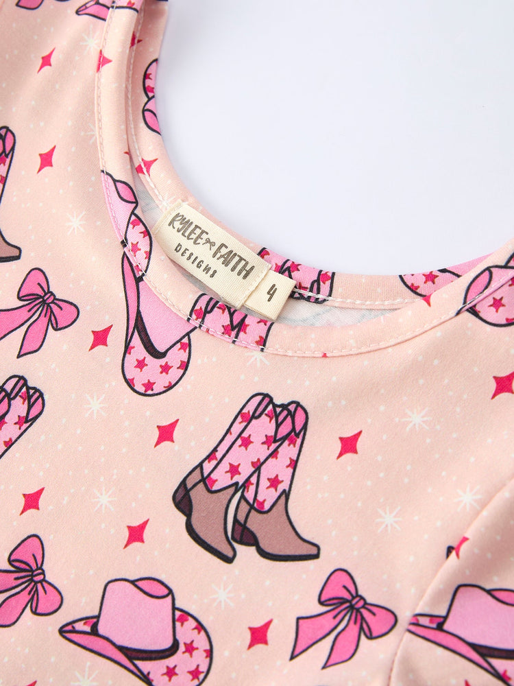 Western Print Girl Short Sleeve Dress