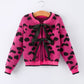 Fall Leopard Bow Girls Knit Cardigan
