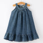 Girls Denim Ruffle Trim A-Line Dress