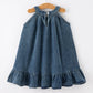Girls Denim Ruffle Trim A-Line Dress