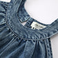 Girls Denim Ruffle Trim A-Line Dress